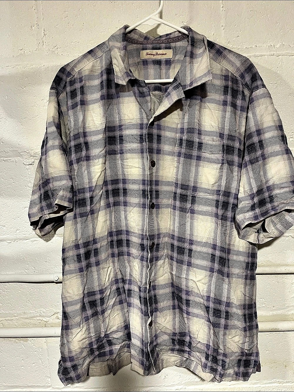 Tommy Bahama Silk Plaid Short Sleeve Shirt Size XL (16)